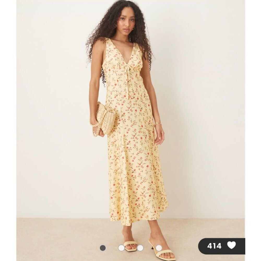 ASOS DESIGN button front sleeveless maxi dress size 10 in yellow ditsy print (q1